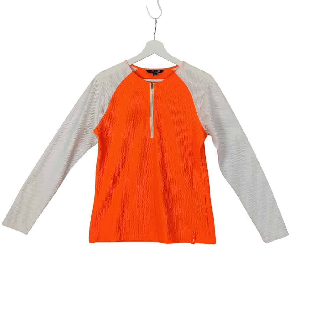 Ralph Lauren LRL Athletic Top Quarter‎ Zip Waffle Knit Stretchy White Womens L